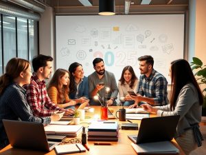 Main page 21 Startup-uri discutând strategii inovatoare de marketing.