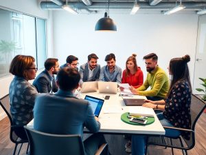 Grup divers de antreprenori discutand despre finantare.