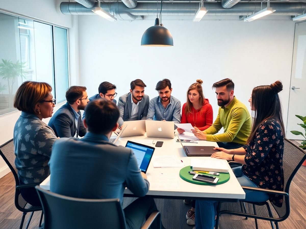 Grup divers de antreprenori discutand despre finantare.