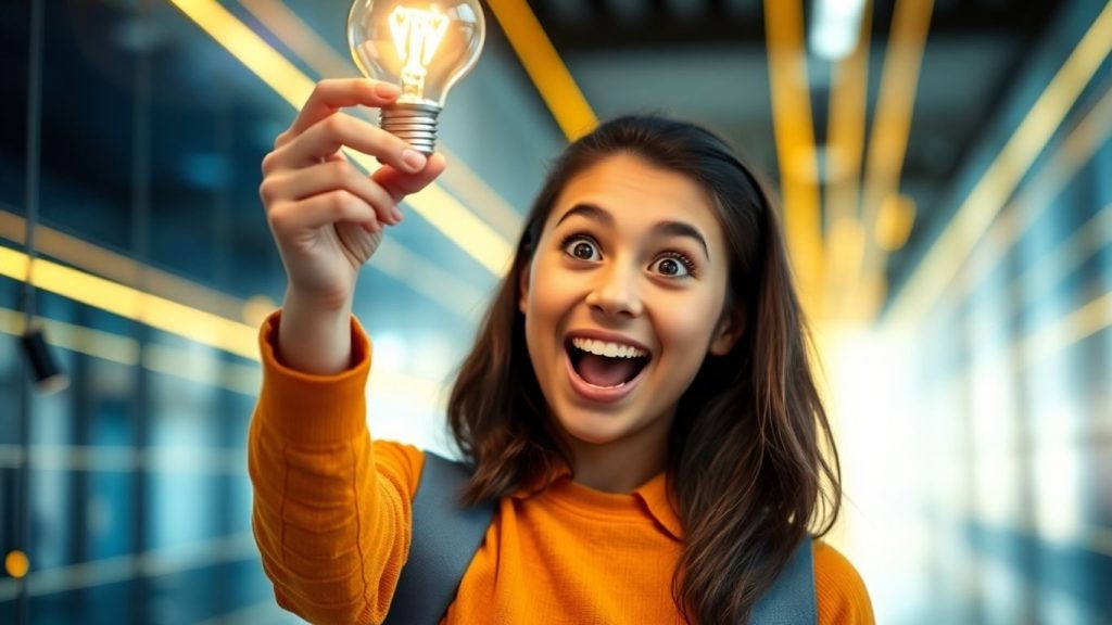 Student cu o idee strălucitoare pentru startup.